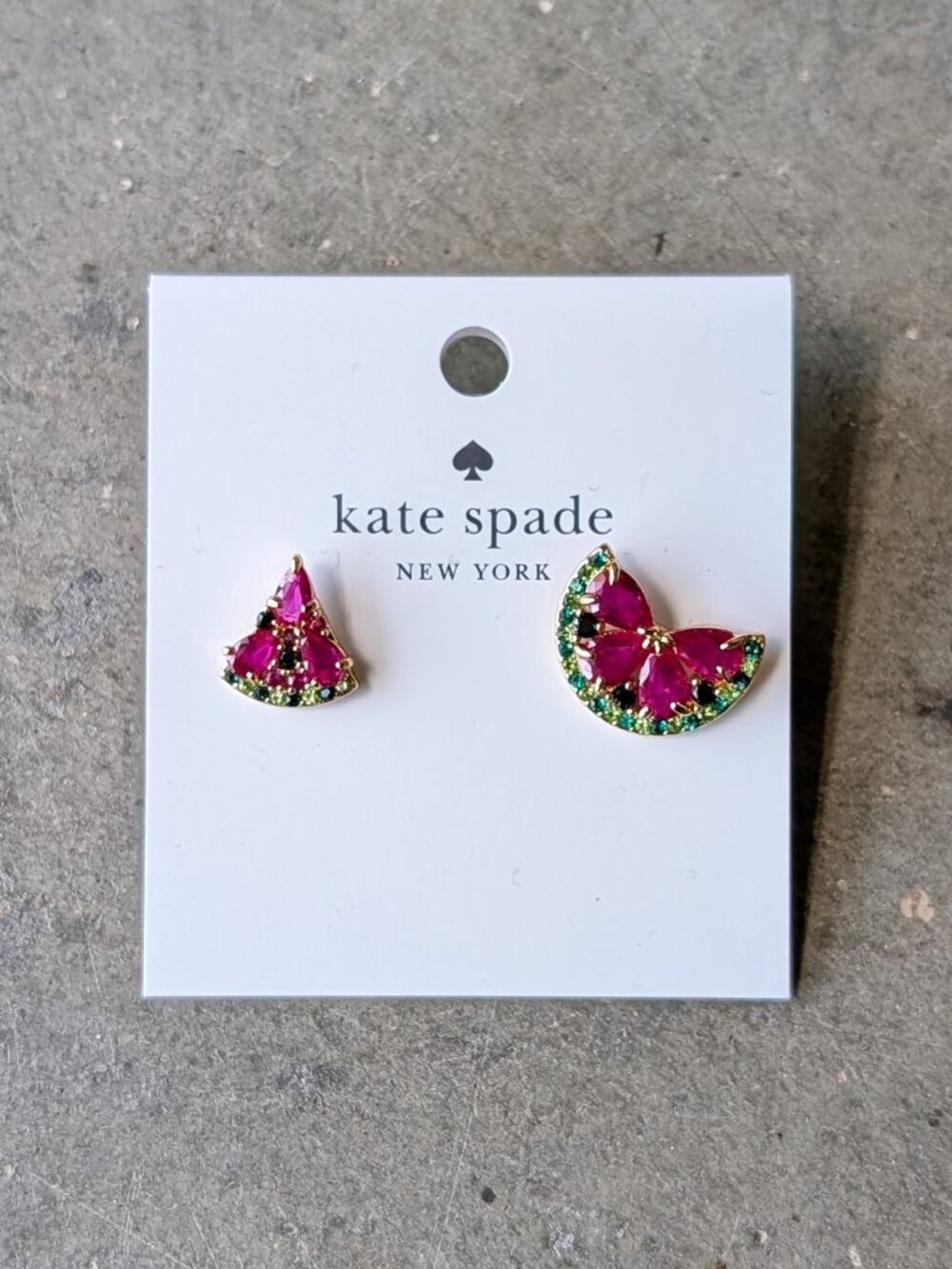 Kate Spade Watermelon Studs Pink Green Stone Earrings NWT